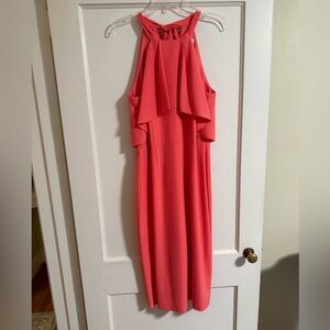 Coral / Salmon Midi Dress - Perfect for Wedding Guest